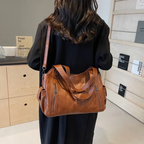 Women's Faux Leather Shoulder Duffle Bag brown 2