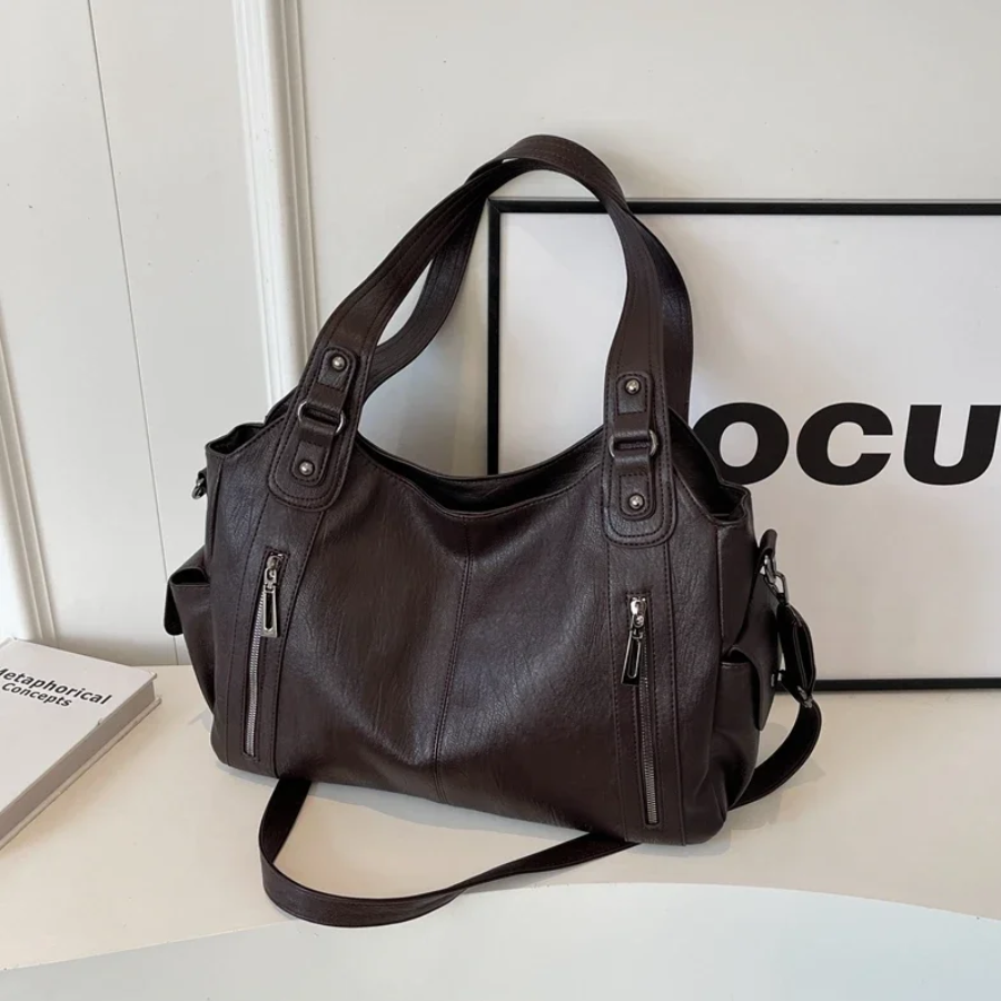 Women's Faux Leather Shoulder Duffle Bag chocolate 3