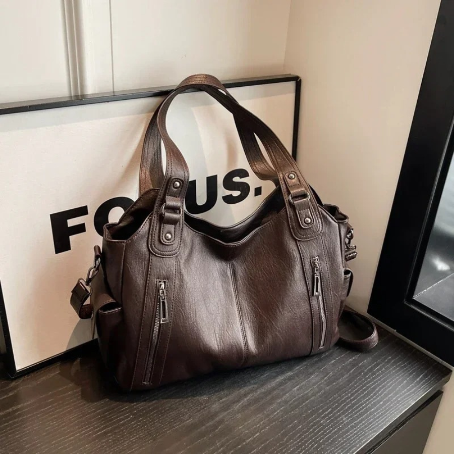 Women's Faux Leather Shoulder Duffle Bag chocolate 4