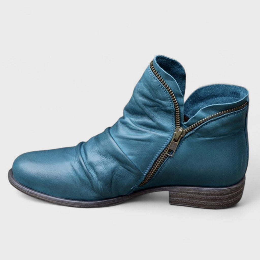 Women's Faux Leather Zip Ankle Boots black blue