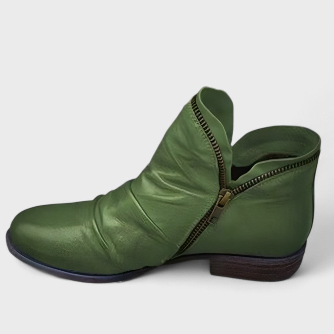 Women's Faux Leather Zip Ankle Boots black green
