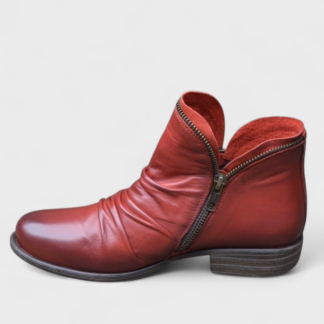 Women's Faux Leather Zip Ankle Boots black red