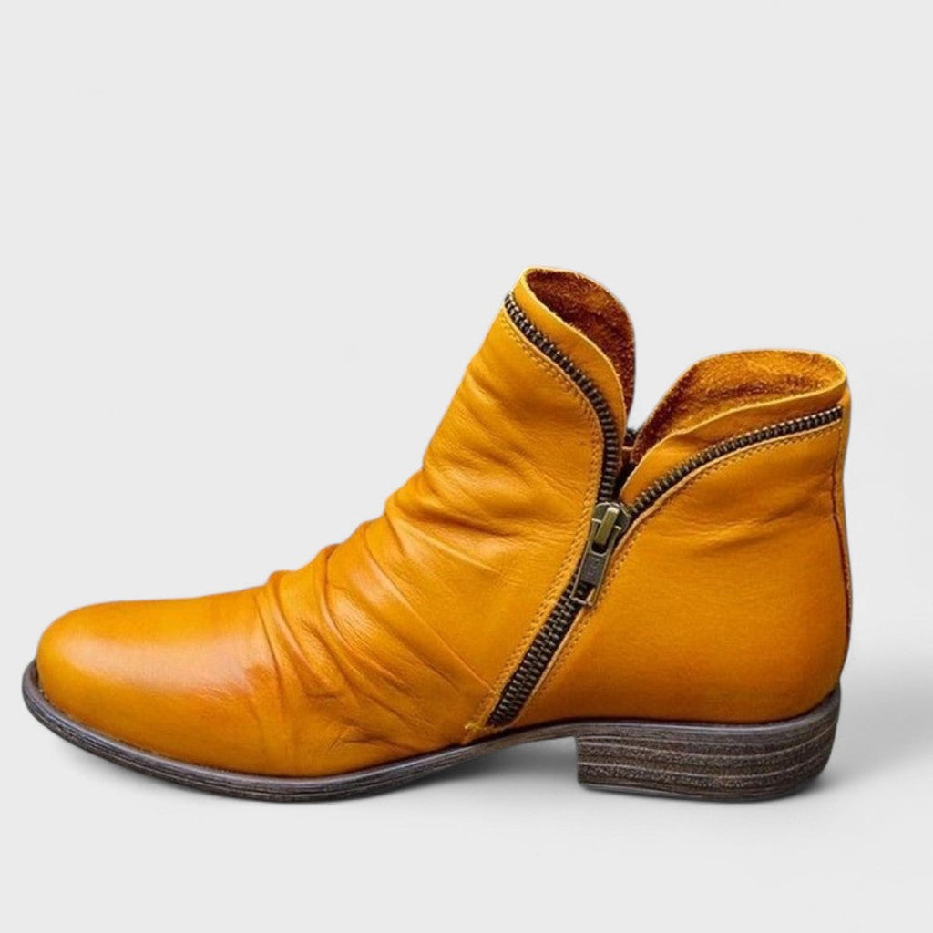 Women's Faux Leather Zip Ankle Boots black yellow