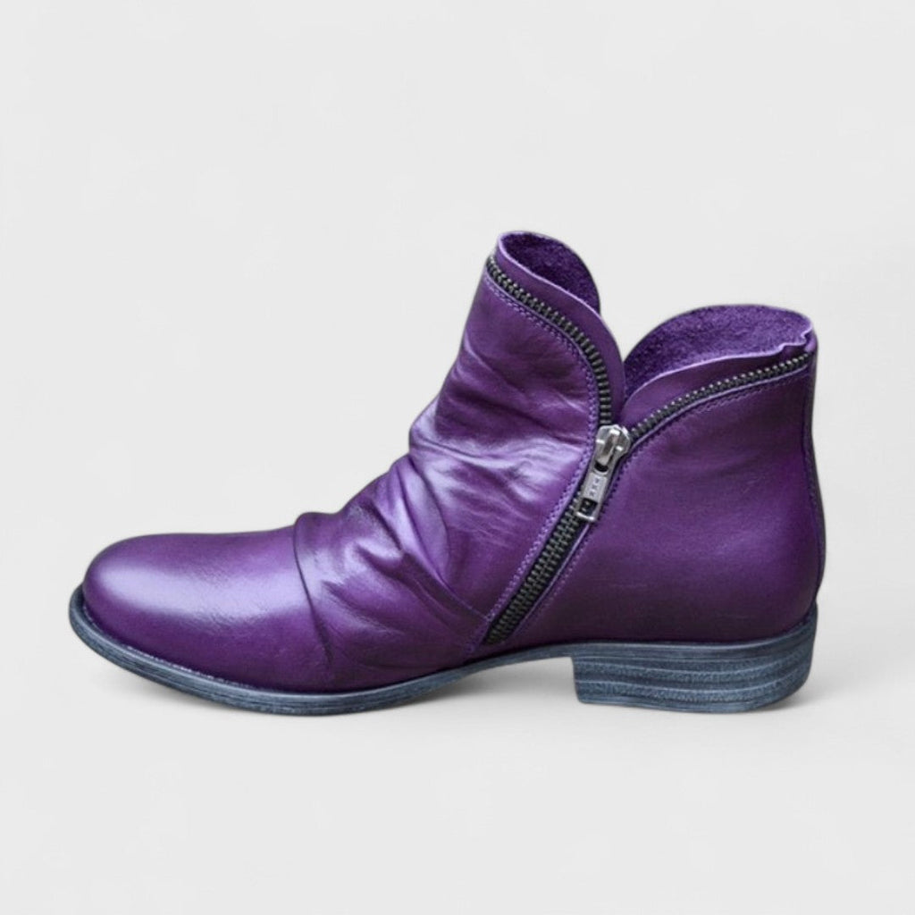 Women's Faux Leather Zip Ankle Boots purple