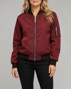 Women's Bomber Jacket | Zip Up Ribbed Trim Sleeve Pocket Bomber Jacket