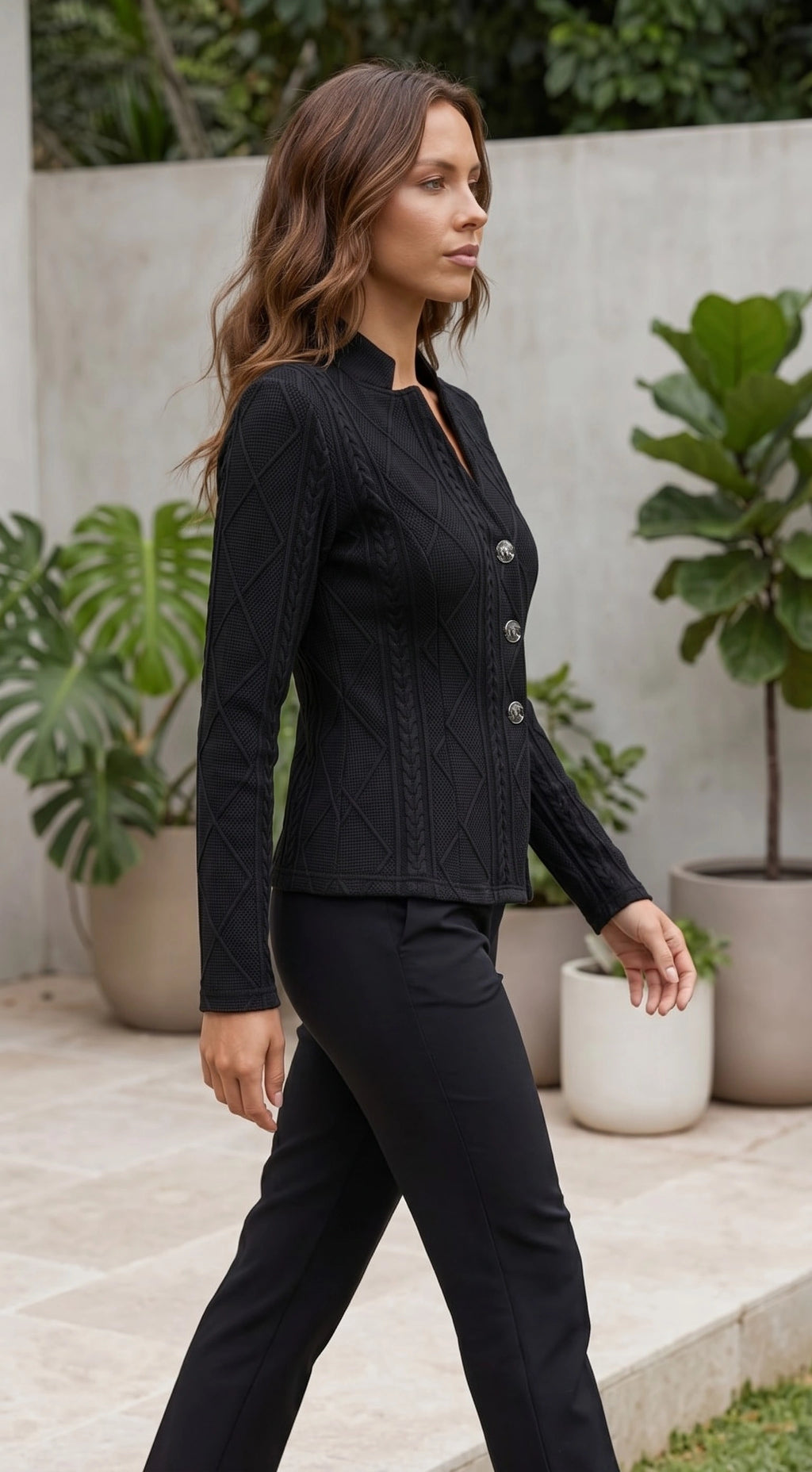 Women’s Textured Fitted Blazer Jacket With Button Front