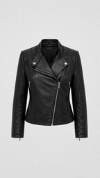 Women's Fitted Faux Leather Biker Jacket With Asymmetric Zip
