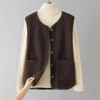 Women's Sherpa Fleece Gilet with Button Front and Pockets