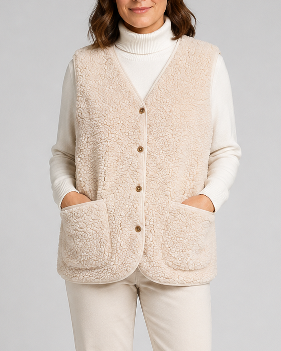 Women's Sherpa Fleece Gilet with Button Front and Pockets