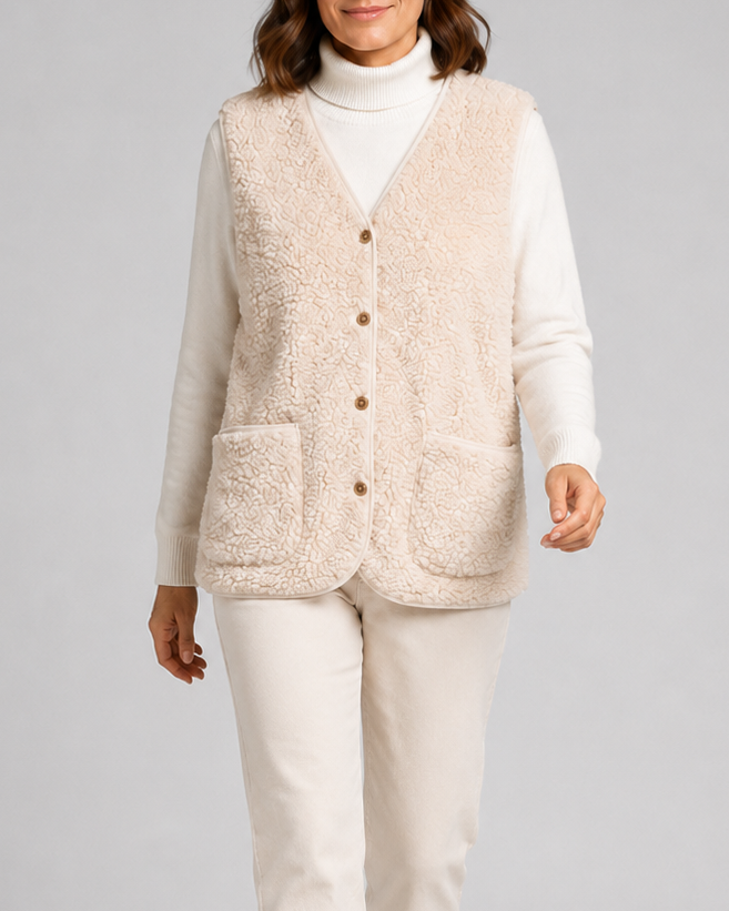 Women's Sherpa Fleece Gilet with Button Front and Pockets