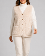 Women's Sherpa Fleece Gilet with Button Front and Pockets