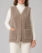Women's Sherpa Fleece Gilet with Button Front and Pockets
