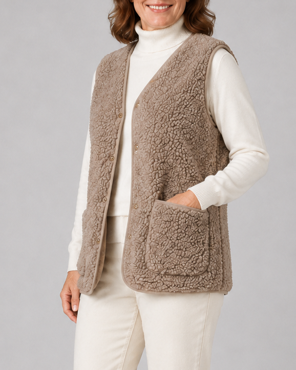 Women's Sherpa Fleece Gilet with Button Front and Pockets