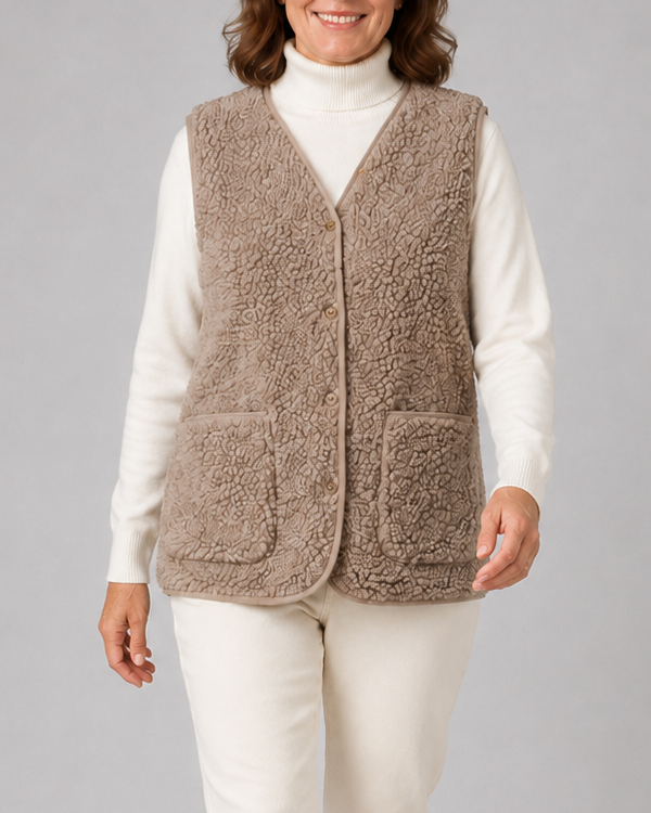 Women's Sherpa Fleece Gilet with Button Front and Pockets