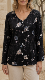 Women's Floral Blouse | V Neck Button Long Sleeve Top