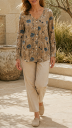 Women's Floral Blouse | V Neck Button Long Sleeve Top