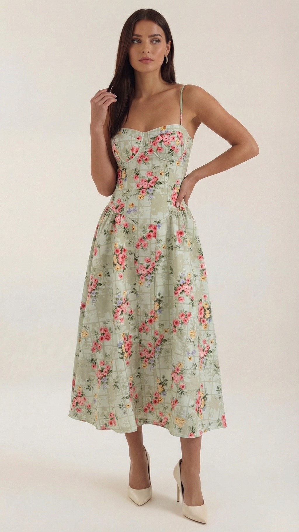 Women's Corset Sweetheart Spaghetti Strap A Line Midi Dress
