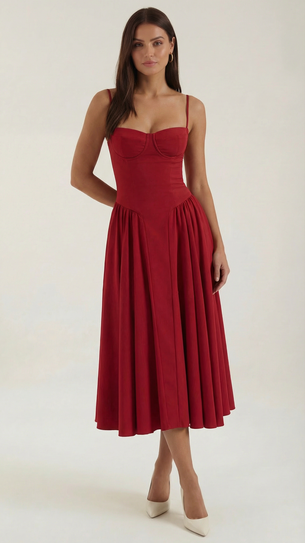 Women's Corset Sweetheart Spaghetti Strap A Line Midi Dress