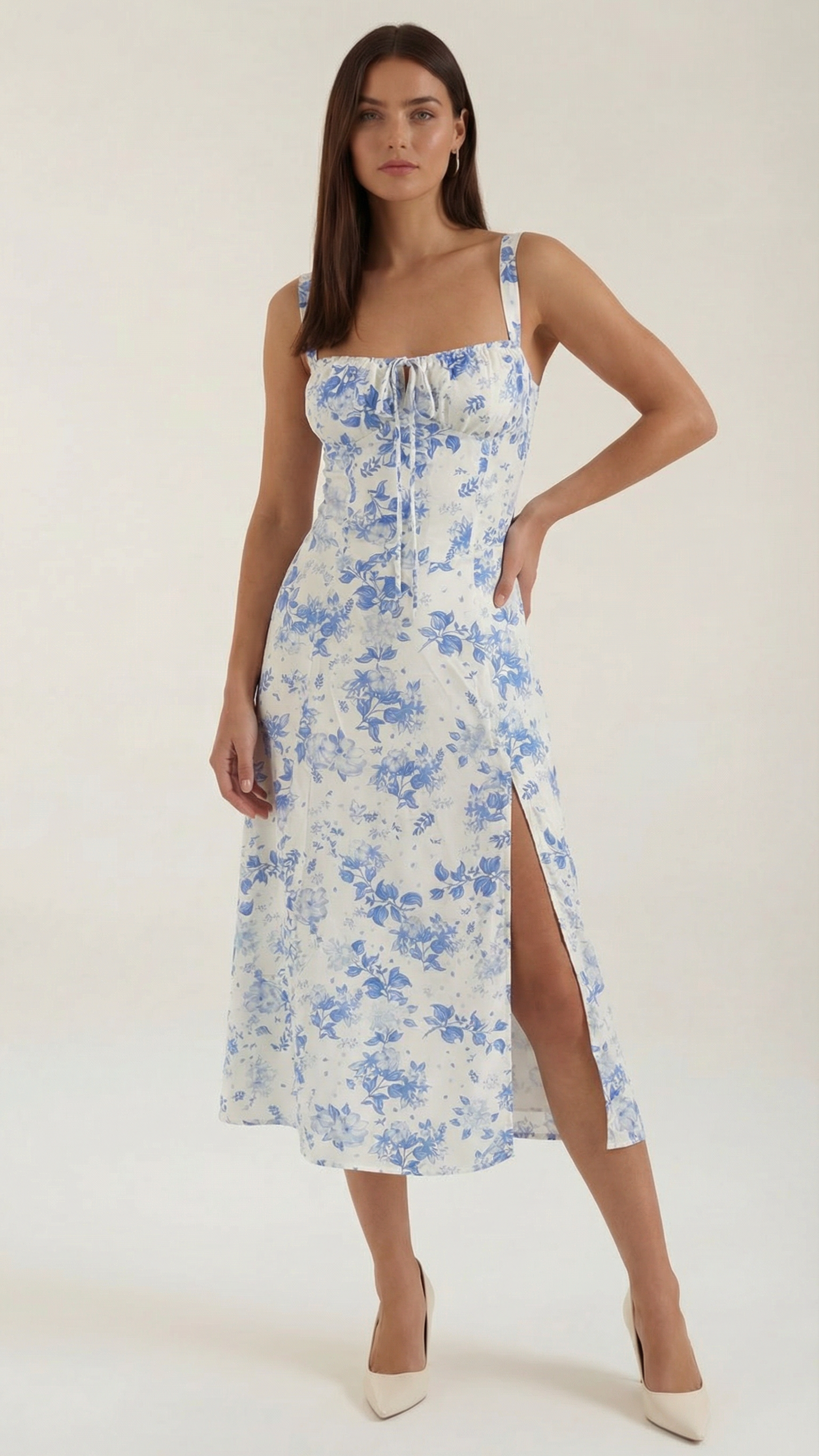 Women's Midi Dress | Floral Lace Up Sweetheart Summer Sundress 1