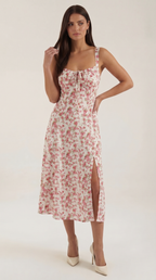 Women's Midi Dress | Floral Lace Up Sweetheart Summer Sundress 2