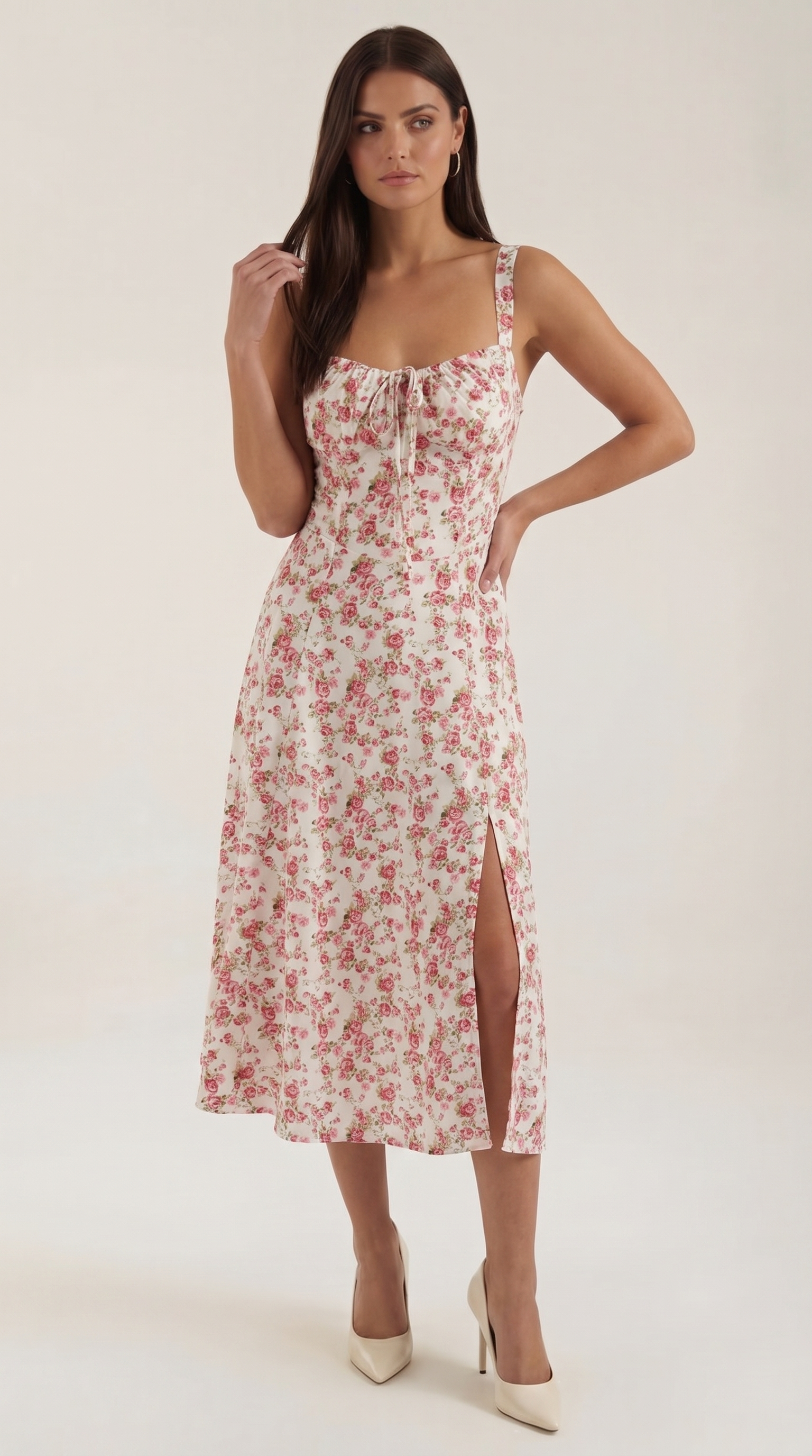 Women's Midi Dress | Floral Lace Up Sweetheart Summer Sundress 2