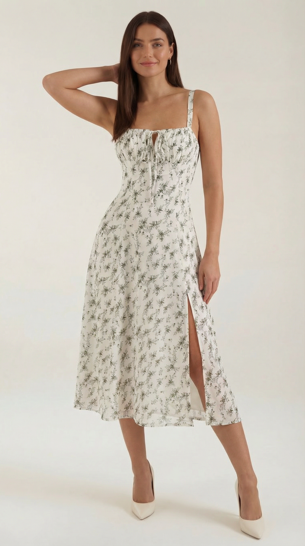Women's Midi Dress | Floral Lace Up Sweetheart Summer Sundress 3