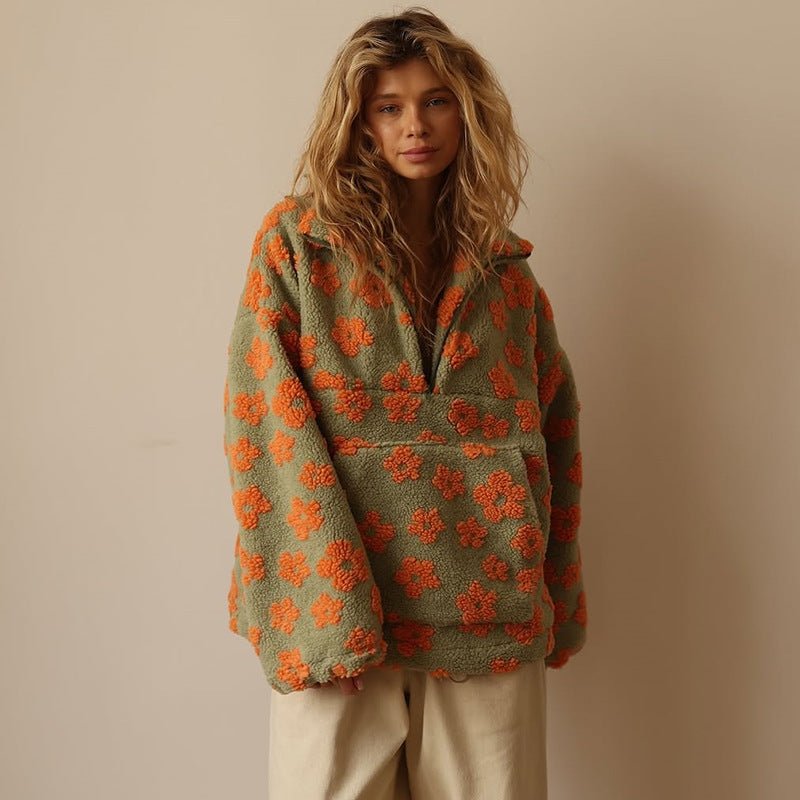 Women's Floral Teddy Fleece Jacket orange 2