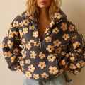 Women's Floral Teddy Fleece Jacket yellow