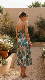 Women’s Floral Print Tie Front Side Split Midi Dress