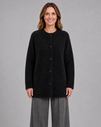 Women's Fluffy Knit Cardigan with Round Neck and Button Front