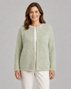 Women's Fluffy Knit Cardigan with Round Neck and Button Front