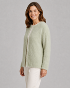 Women's Fluffy Knit Cardigan with Round Neck and Button Front