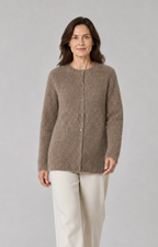 Women's Fluffy Knit Cardigan with Round Neck and Button Front
