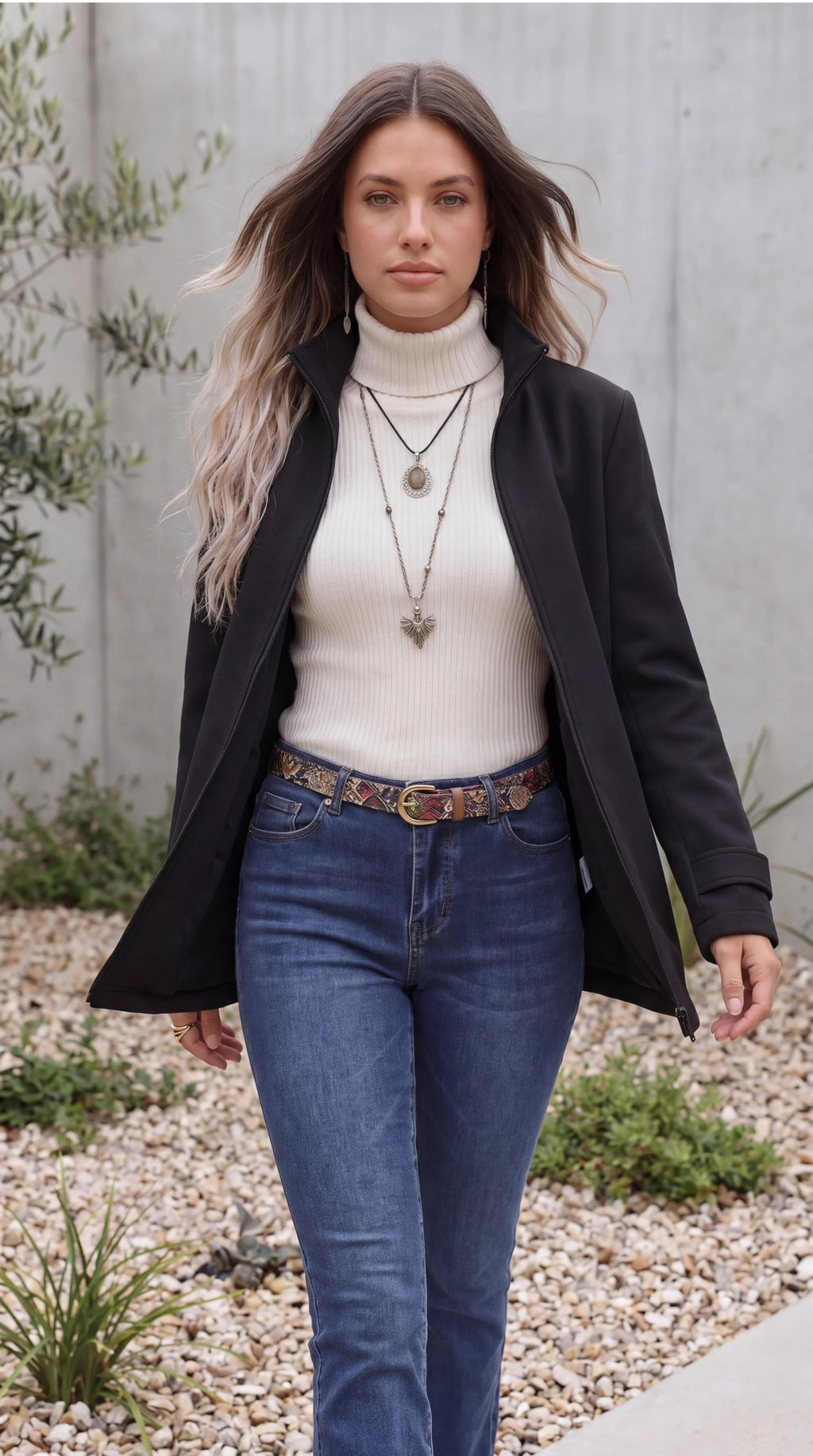 Women's Longline Funnel Neck Zip Up Winter Jacket