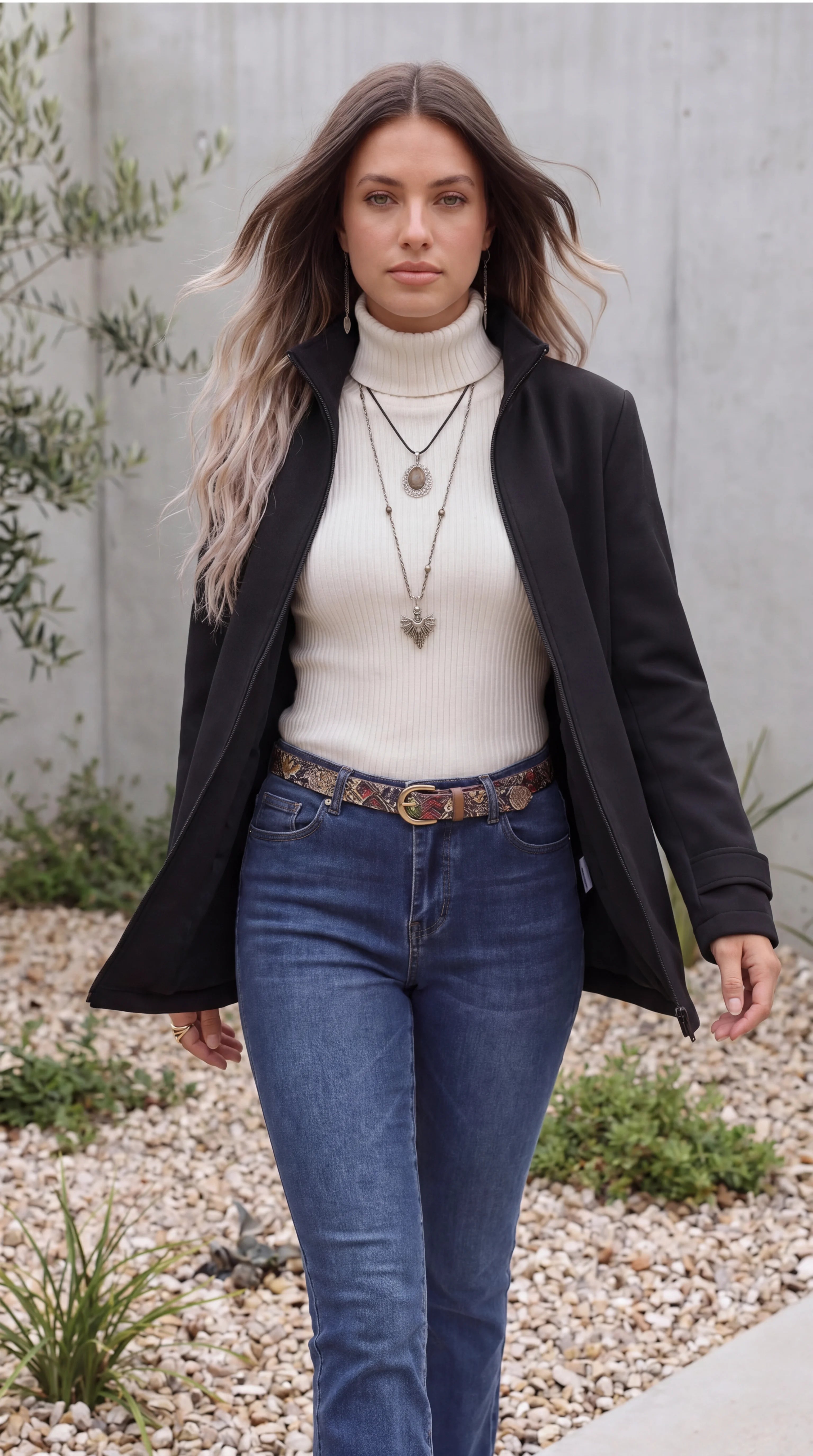 Women's Longline Funnel Neck Zip Up Winter Jacket