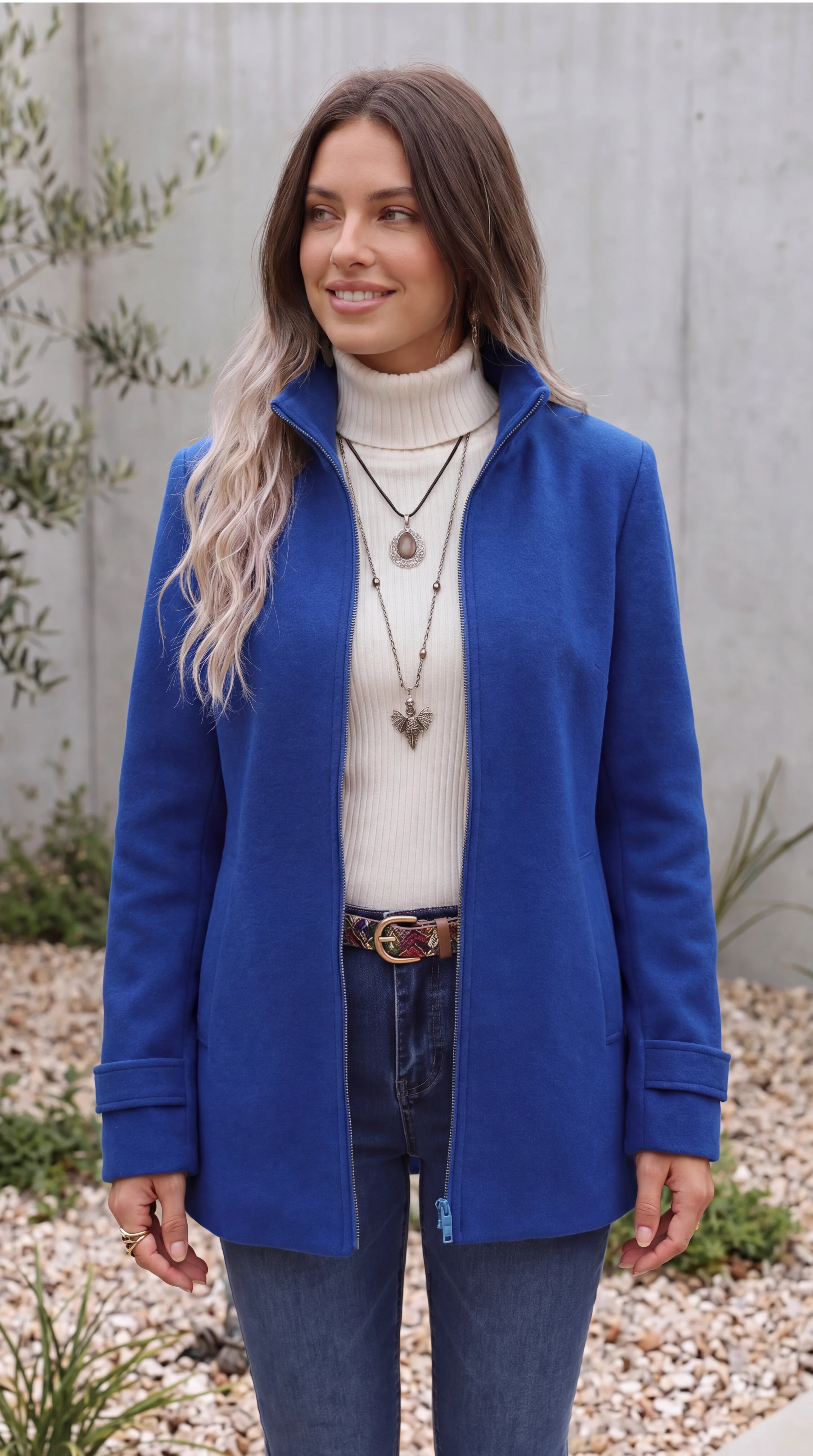 Women's Longline Funnel Neck Zip Up Winter Jacket