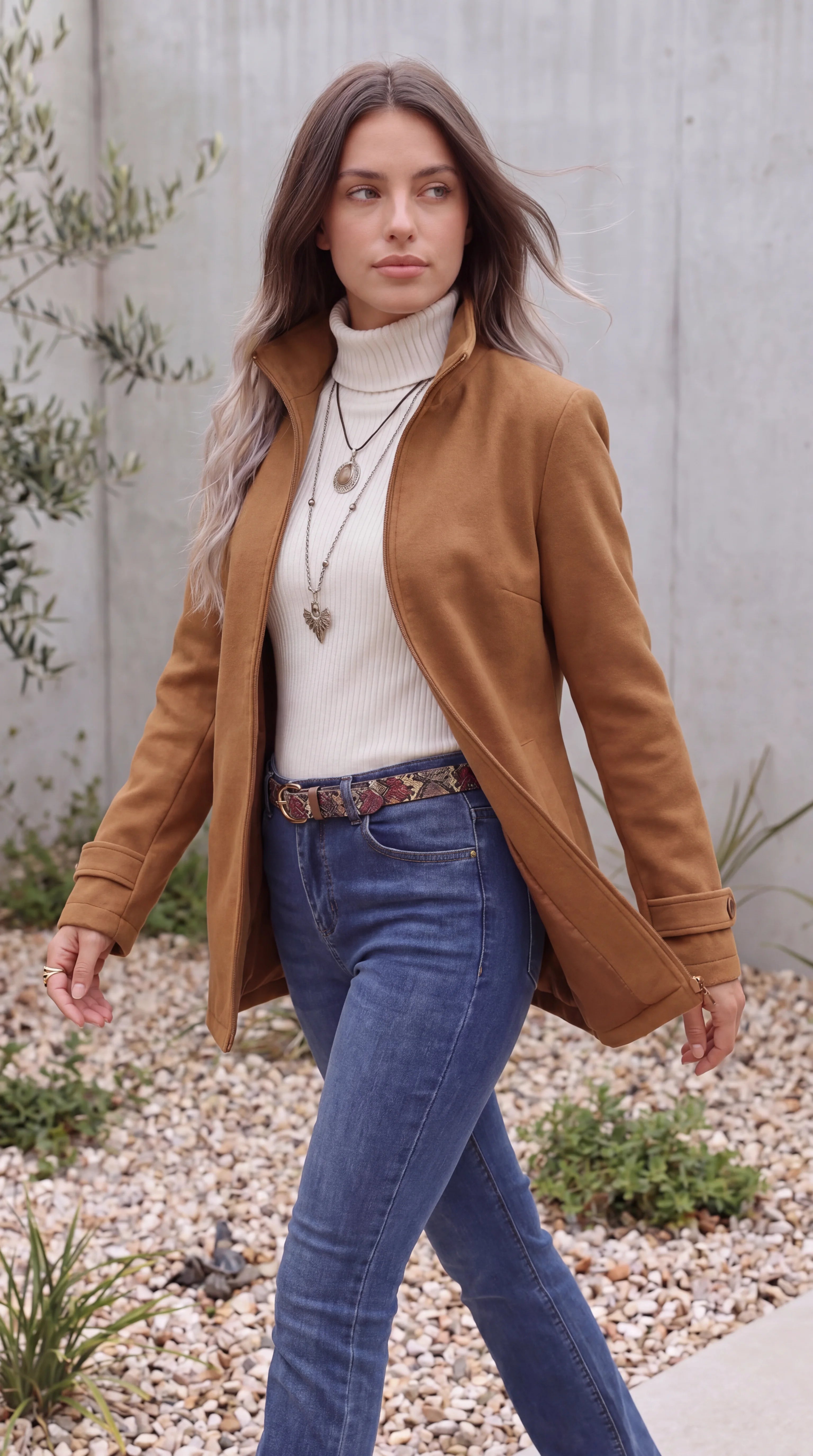 Women's Longline Funnel Neck Zip Up Winter Jacket