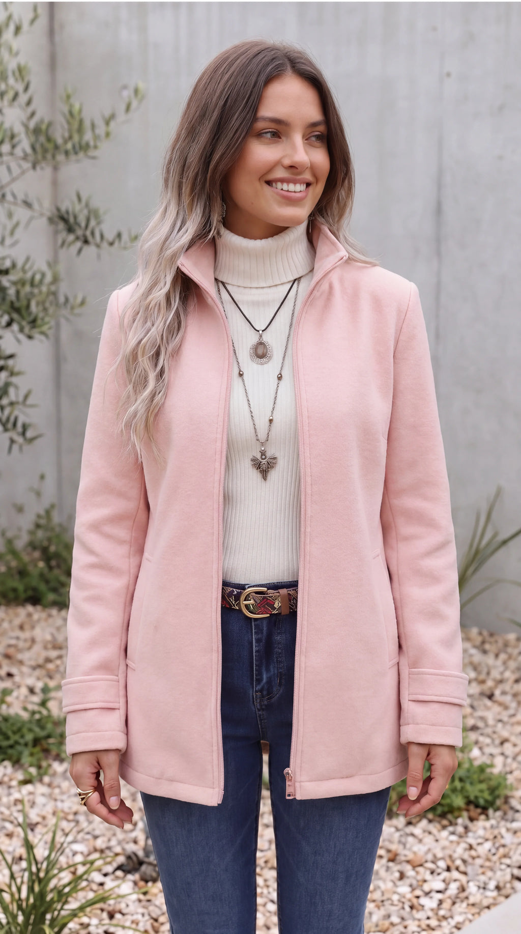 Women's Longline Funnel Neck Zip Up Winter Jacket