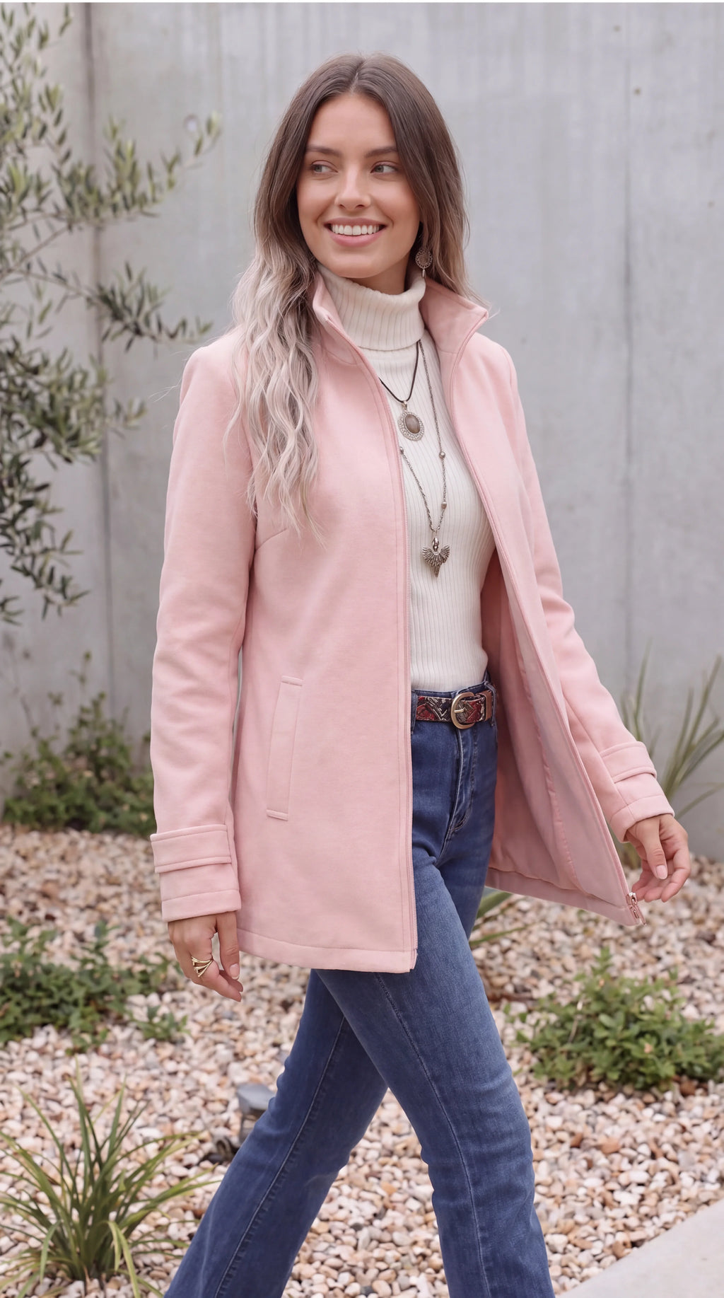 Women's Longline Funnel Neck Zip Up Winter Jacket