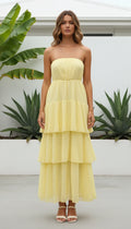 Women's Strapless Tiered Ruffle Maxi Dress