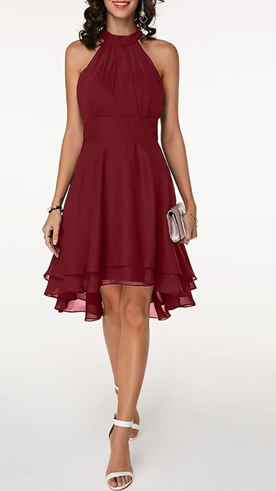 Women's Halter Neck Midi Dress | Ruffle Flared Cocktail Party Dress