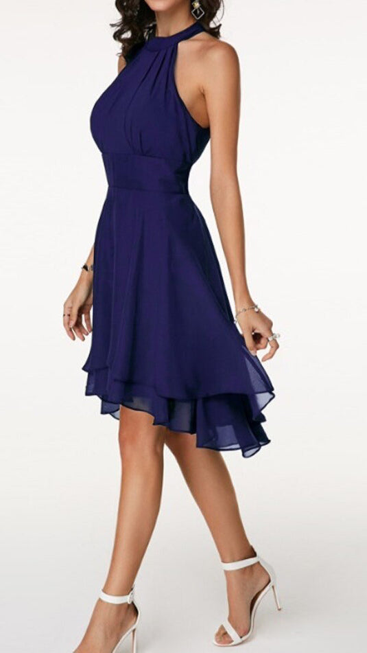 Women's Halter Neck Midi Dress | Ruffle Flared Cocktail Party Dress