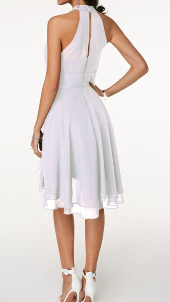 Women's Halter Neck Midi Dress | Ruffle Flared Cocktail Party Dress