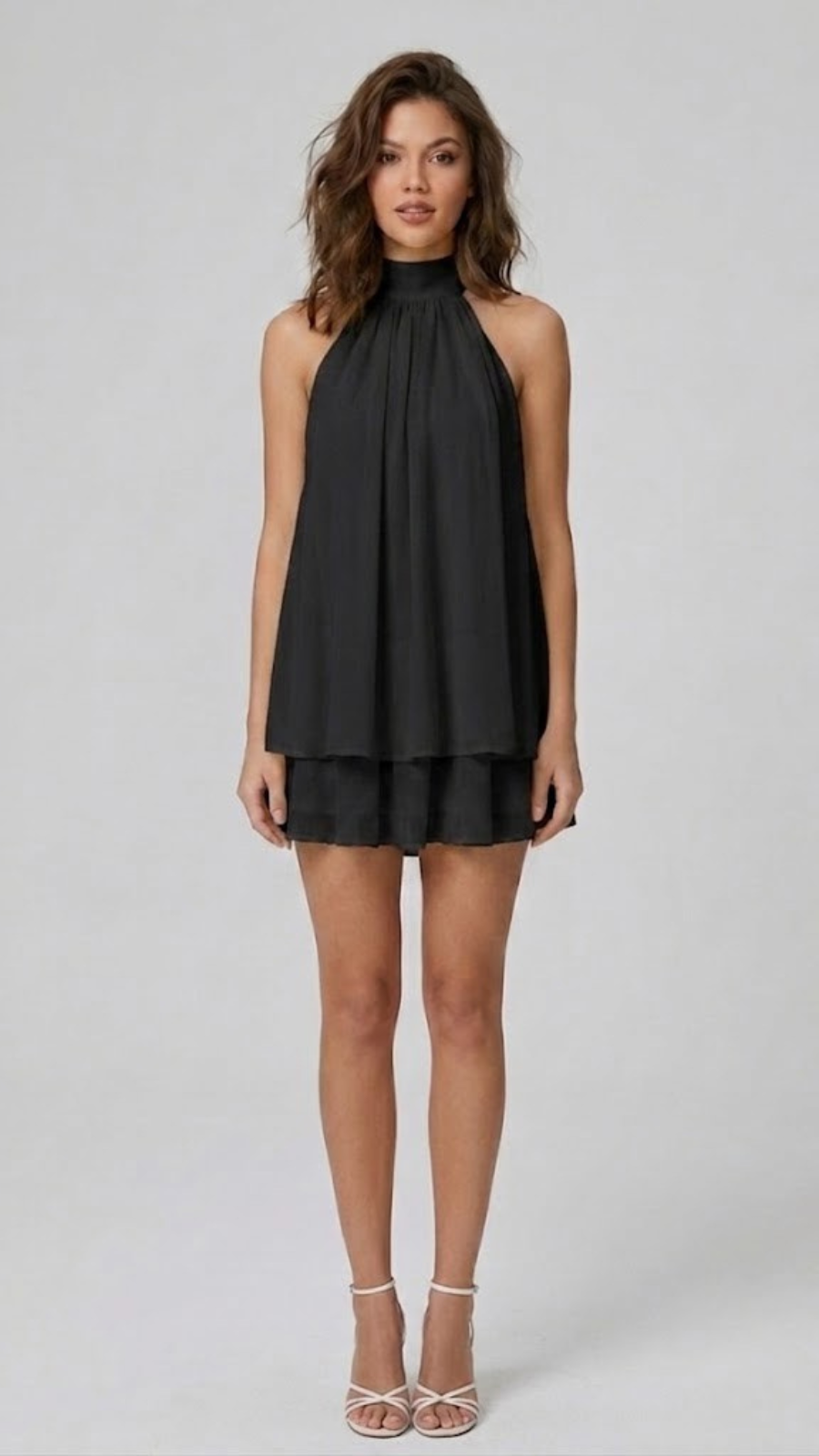 Women's Mini Dress | High Neck Halter Open Back Tiered Ruffle Dress 3