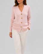 Women's V Neck Knit Cardigan with Heart Buttons