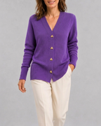 Women's V Neck Knit Cardigan with Heart Buttons