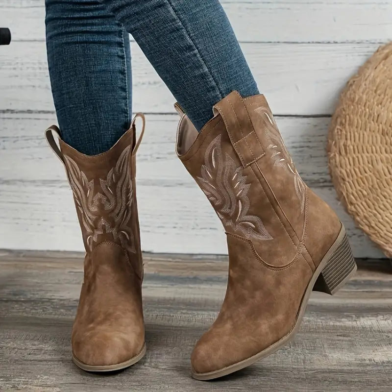 Women's Heeled Western Cowgirl Boots khaki