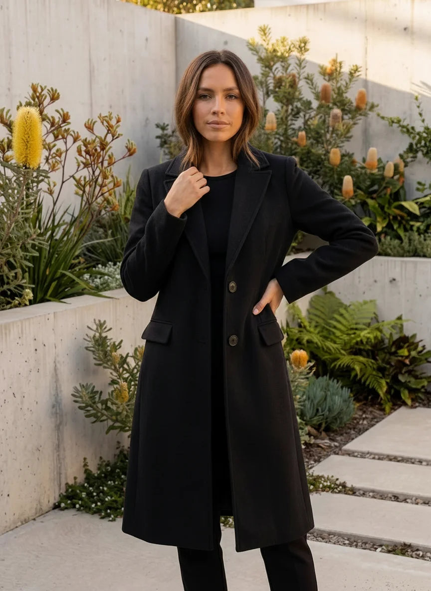 Women's Longline Lapel Single Breasted Tailored Winter Coat