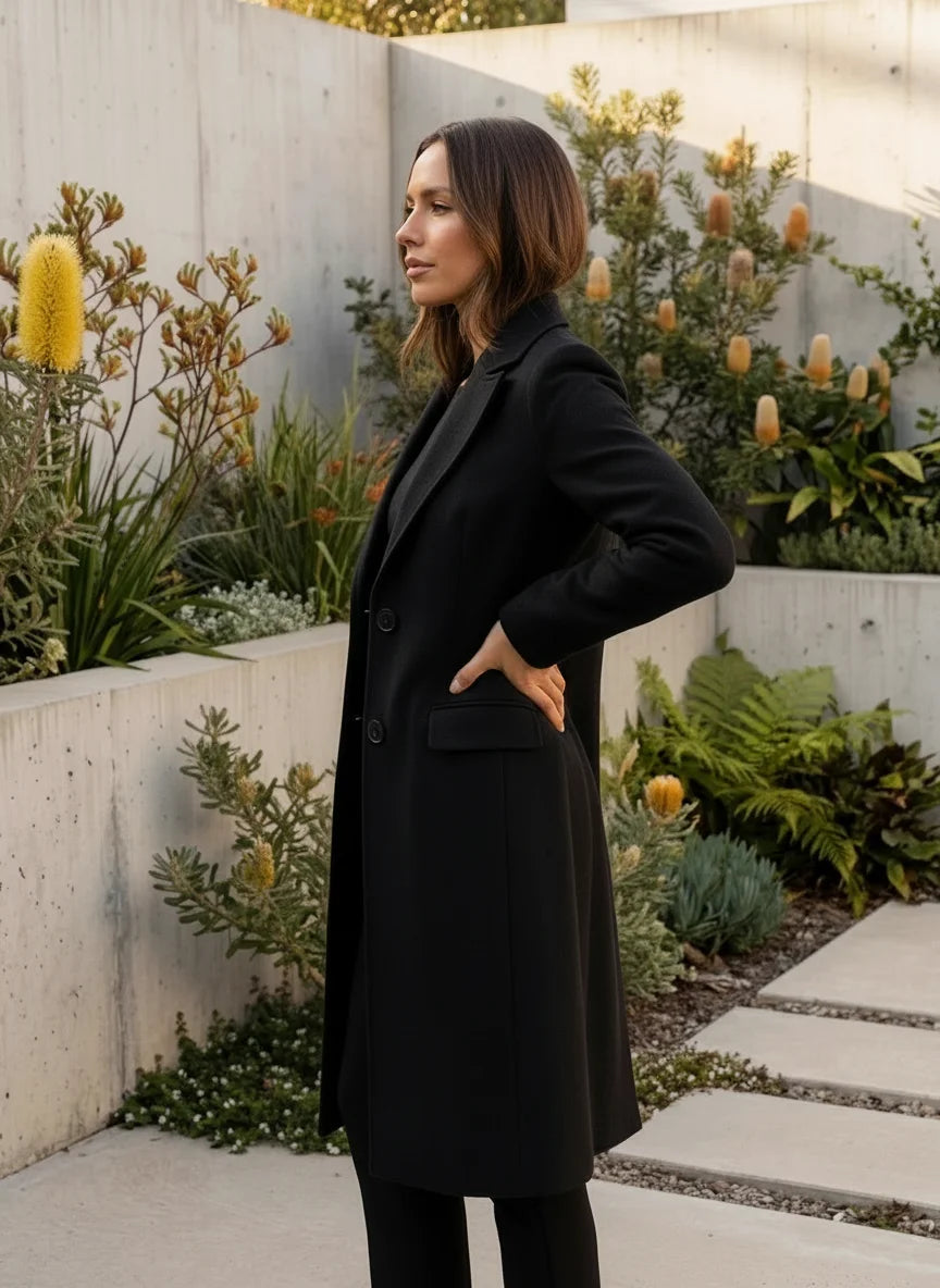 Women's Longline Lapel Single Breasted Tailored Winter Coat