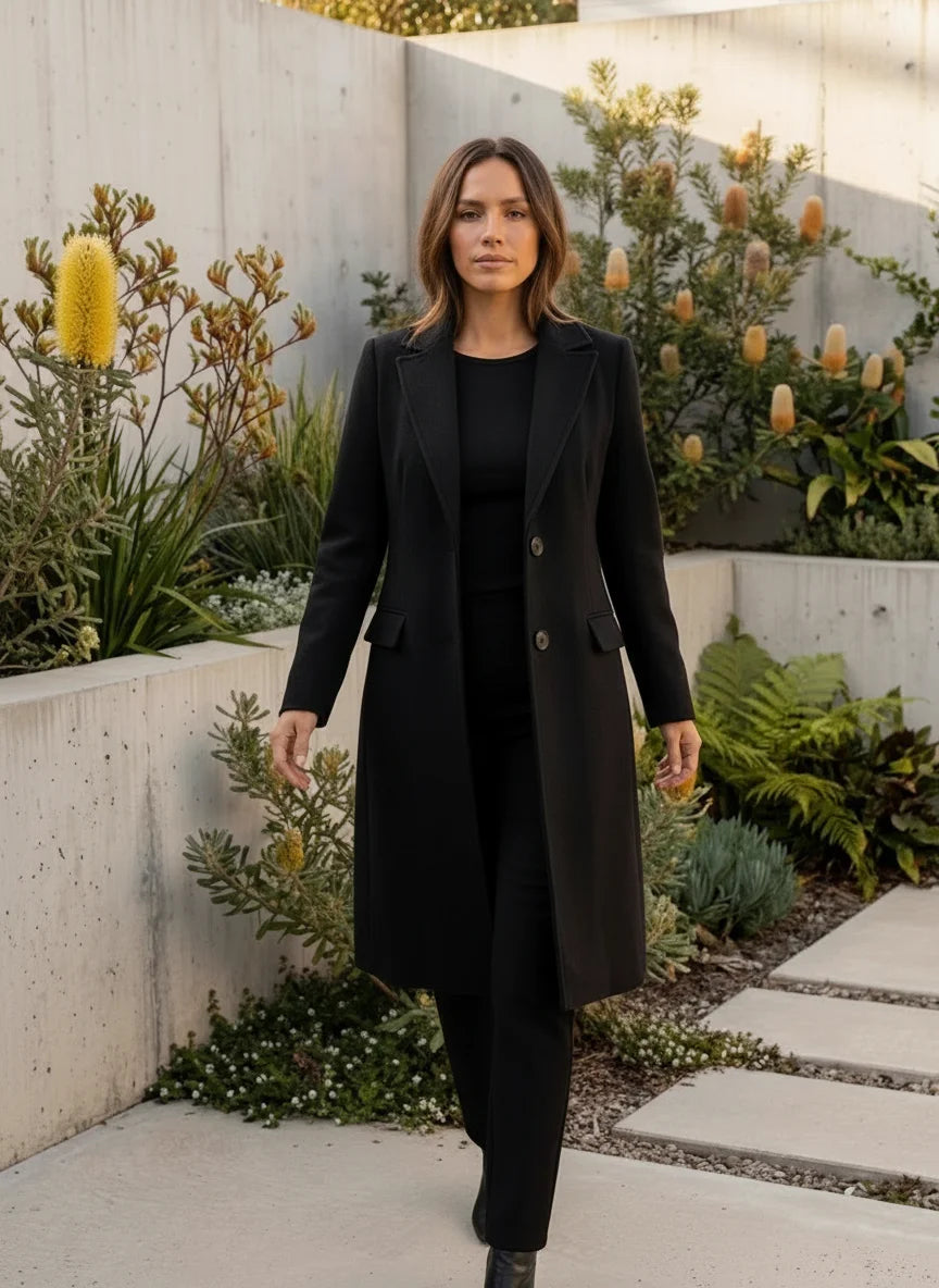 Women's Longline Lapel Single Breasted Tailored Winter Coat
